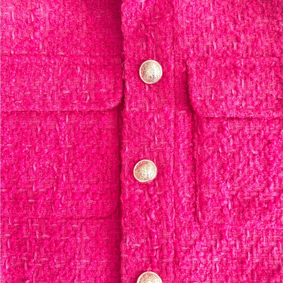 RACHEL ZOE FUCHSIA TWEED CROPPED BLAZER WITH GOLD TONE BUTTONS SZ XS - Picture 9 of 13